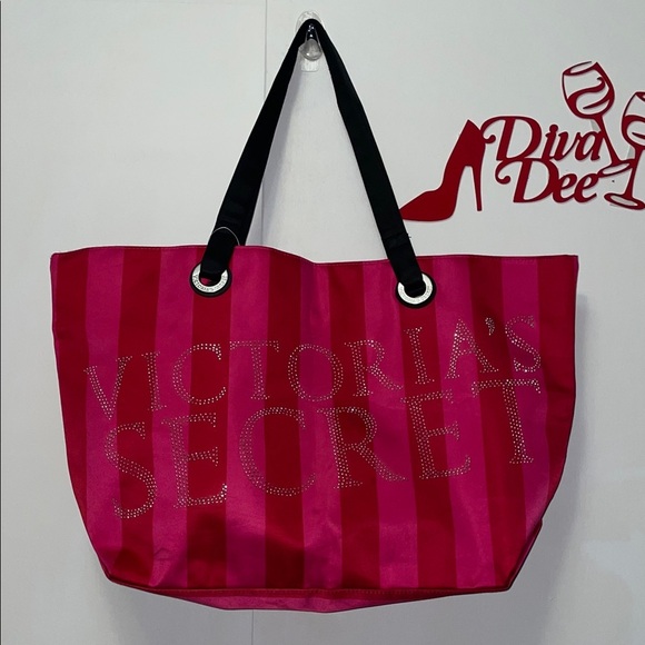 Victoria's Secret Fuchsia Striped Tote - Picture 1 of 8
